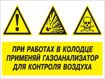 Кз 80 при работах в колодце применяй газоанализатор для контроля воздуха. (пластик, 600х400 мм) - Знаки безопасности - Комбинированные знаки безопасности - Магазин охраны труда и техники безопасности stroiplakat.ru